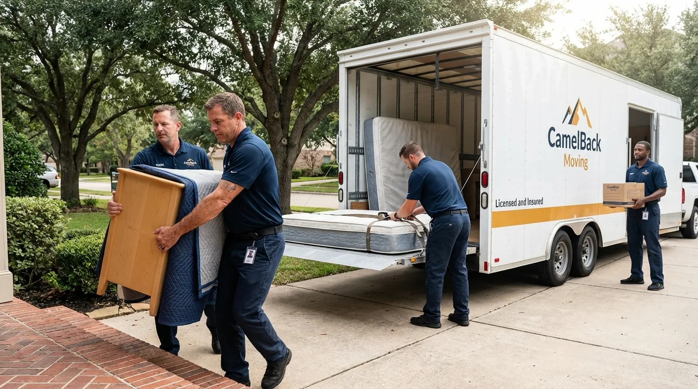 Crew loading residential truck for cross-state move from East Grand Forks, MN