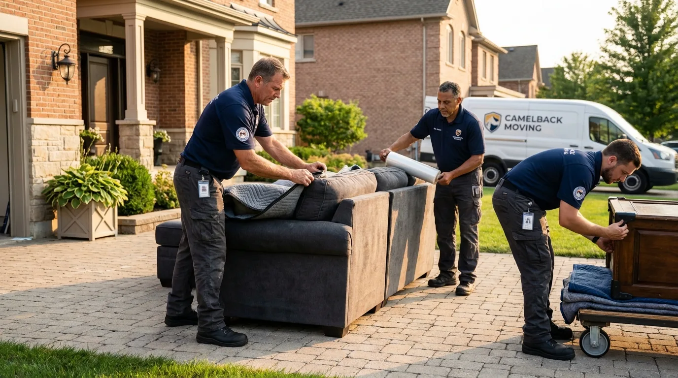 Large estate moving crew wrapping furniture in East Grand Forks, MN